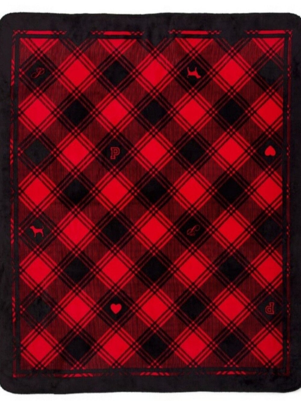Victoria's Secret PINK Dog Black & Red Cozy Blanket New!♡♡